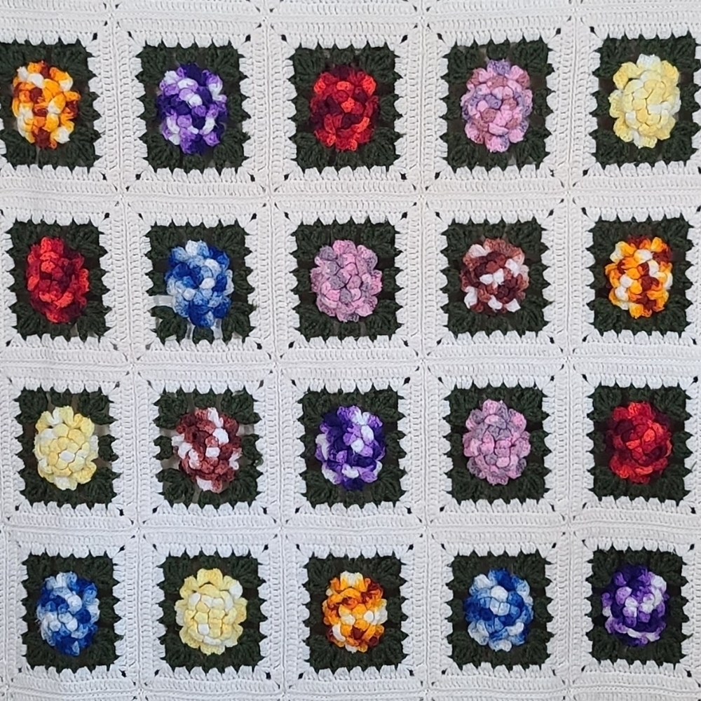 Granny Square Floral Handmade Homemade Afghan Throw Blanket